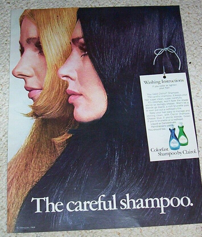 1969 vintage ad page - Clairol colorfast Shampoo GIRLS sexy long hair PRINT AD
