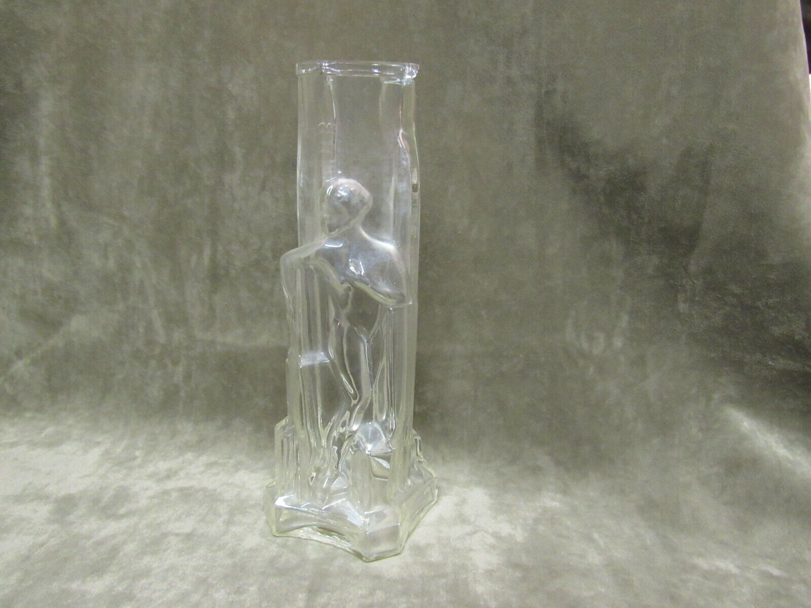 Circa 1930's Art Deco Carter Bath Salts Modernistic Nude Clear Glass Bottle Vase