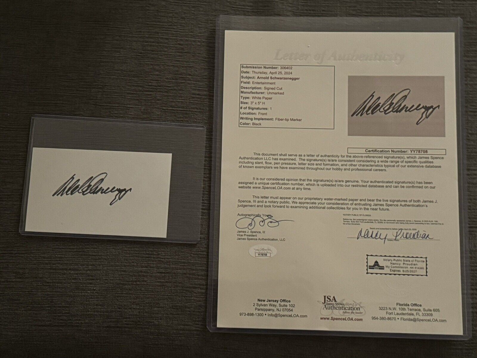 SIGNED Arnold Schwarzenegger Cut Signature JSA LOA AUTOGRAPH FULL LETTER 3x5