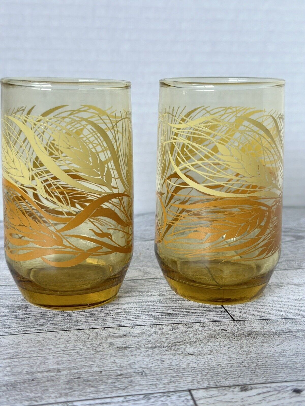 Vintage Set of 2 Anchor Hocking Amber Wheat Pattern Juice Glasses