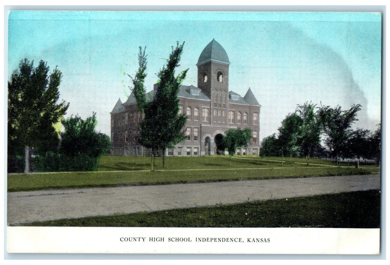 c1905 County High School Exterior Building Independence Kansas Vintage Postcard