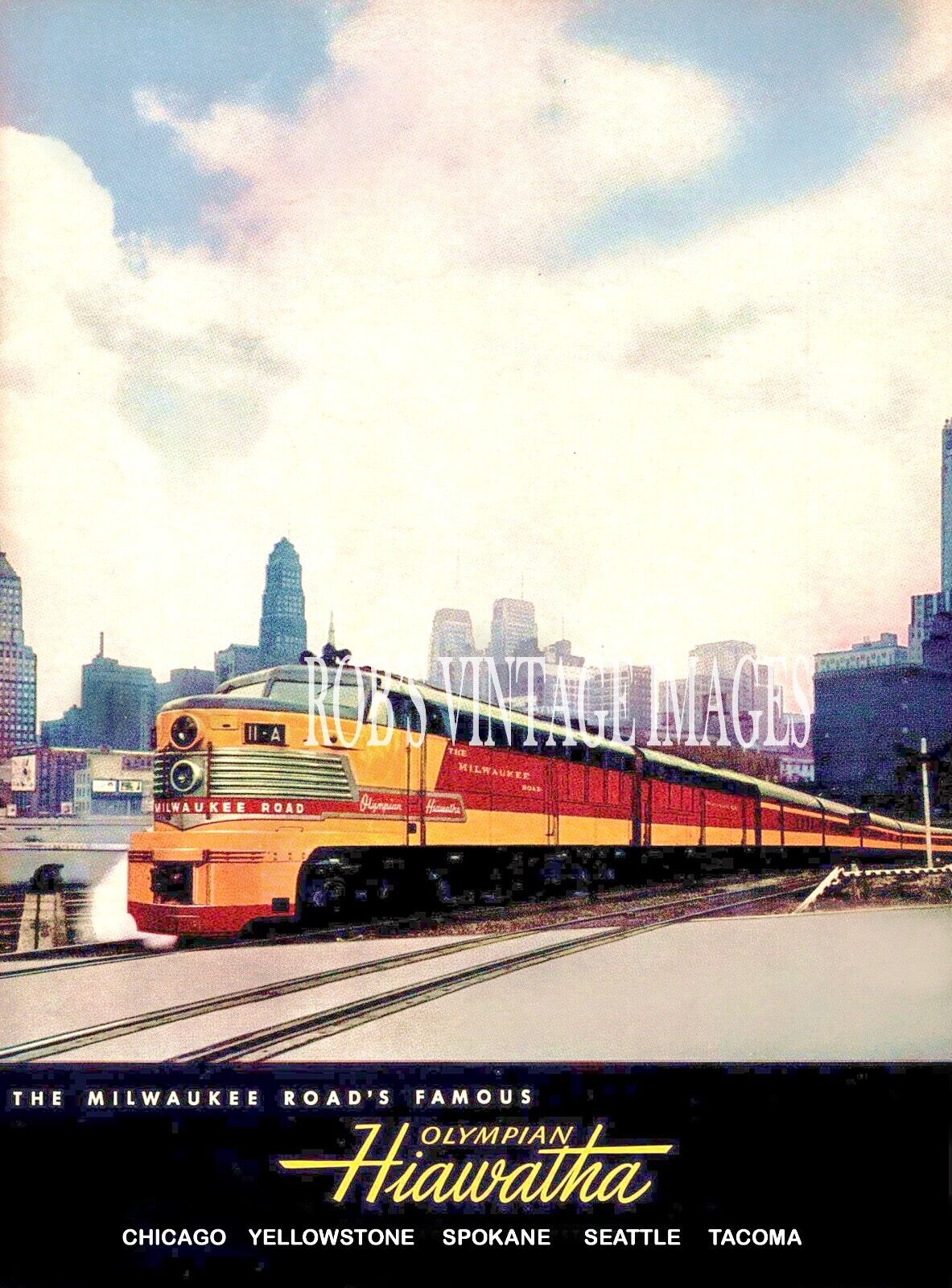 Milwaukee Road Olympian Hiawatha Poster Erie Built CMSP Train Railroad Chicago L