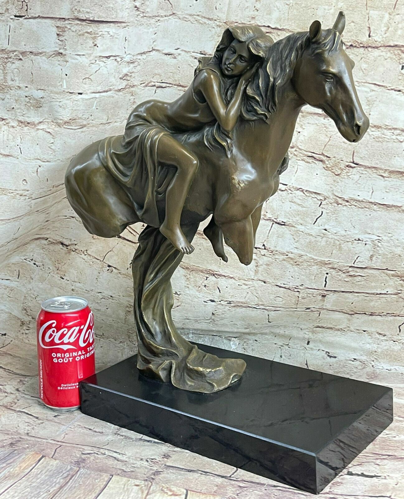 A Rare Fine Art Artwork Cast bronze Lady Godiva Riding Faithfull Horse Signed