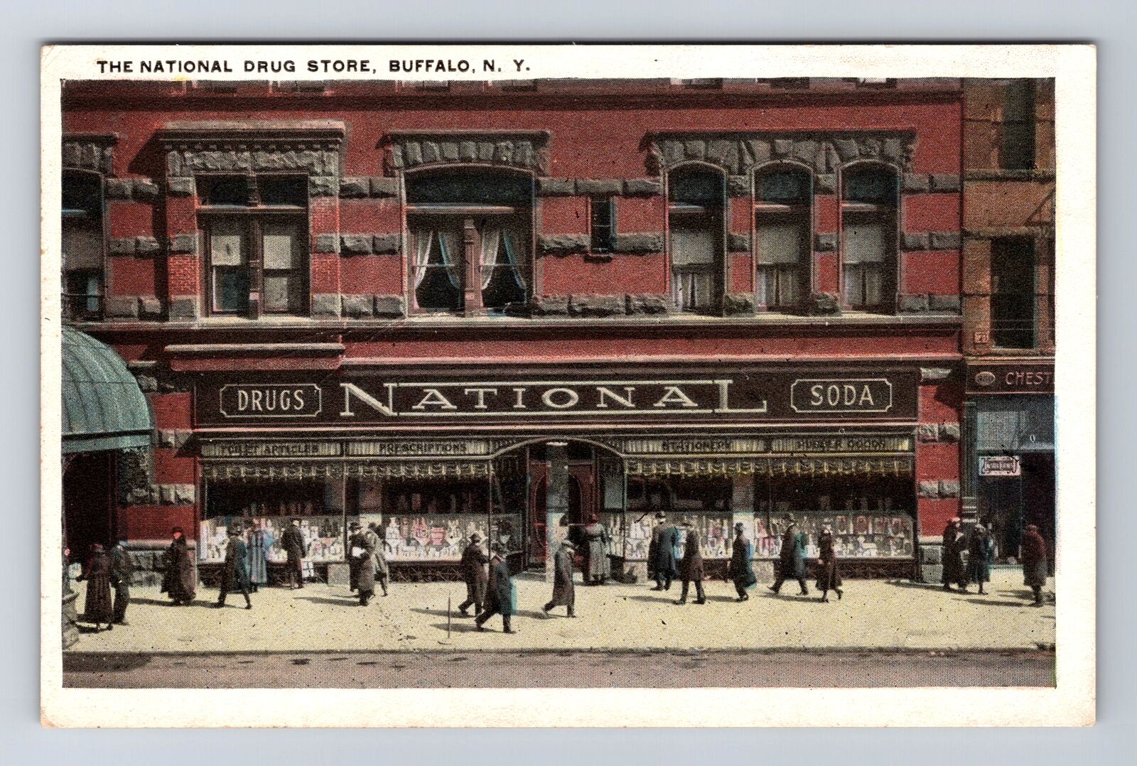 Buffalo NY-New York, The National Drug Store, Advertising, Vintage Postcard