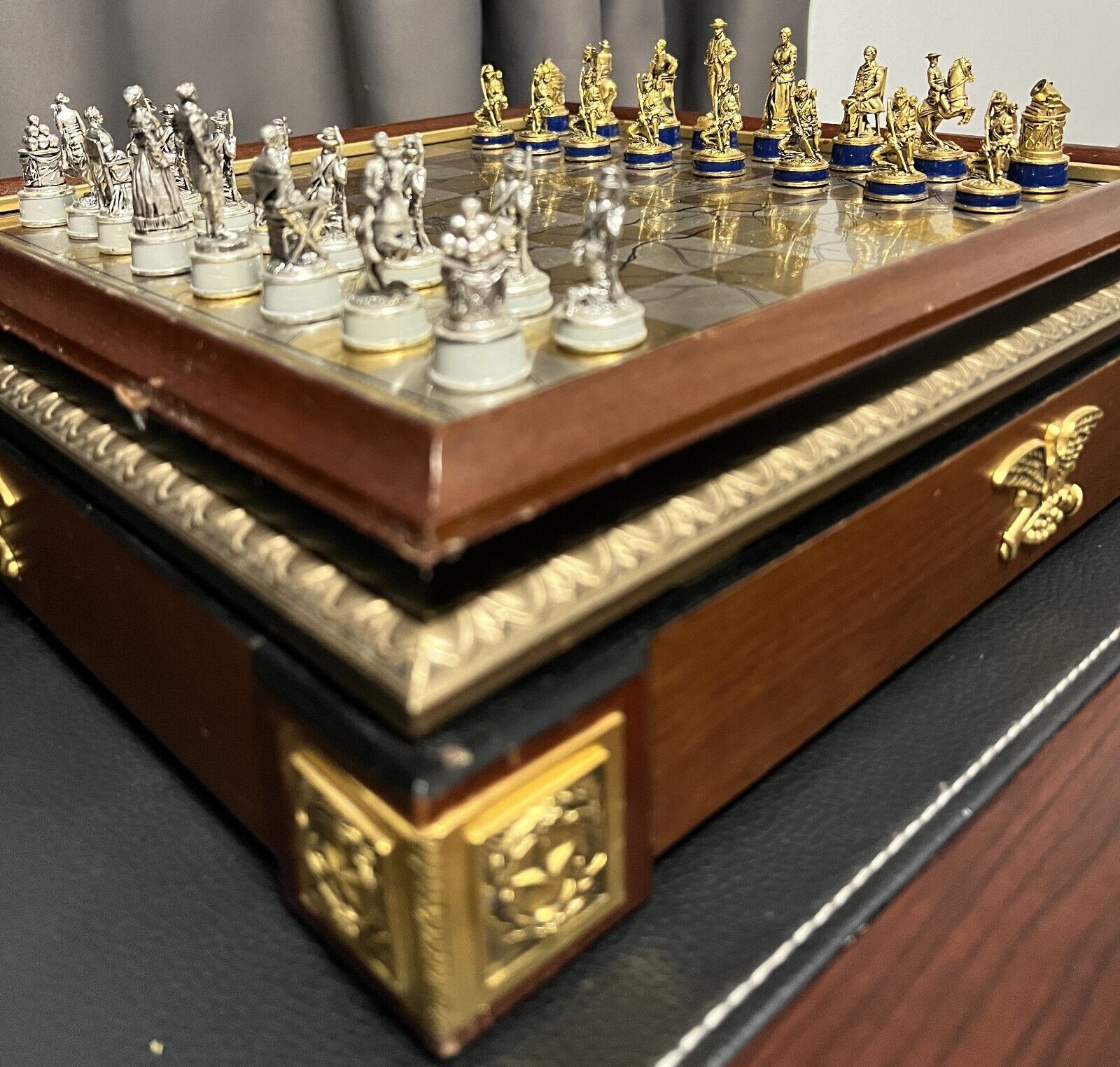 Franklin Mint Civil War Chess Set, Gold and Silver Edition 1988