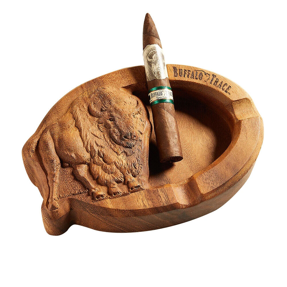 Buffalo Trace Carved Wooden Cigar Ashtray - New