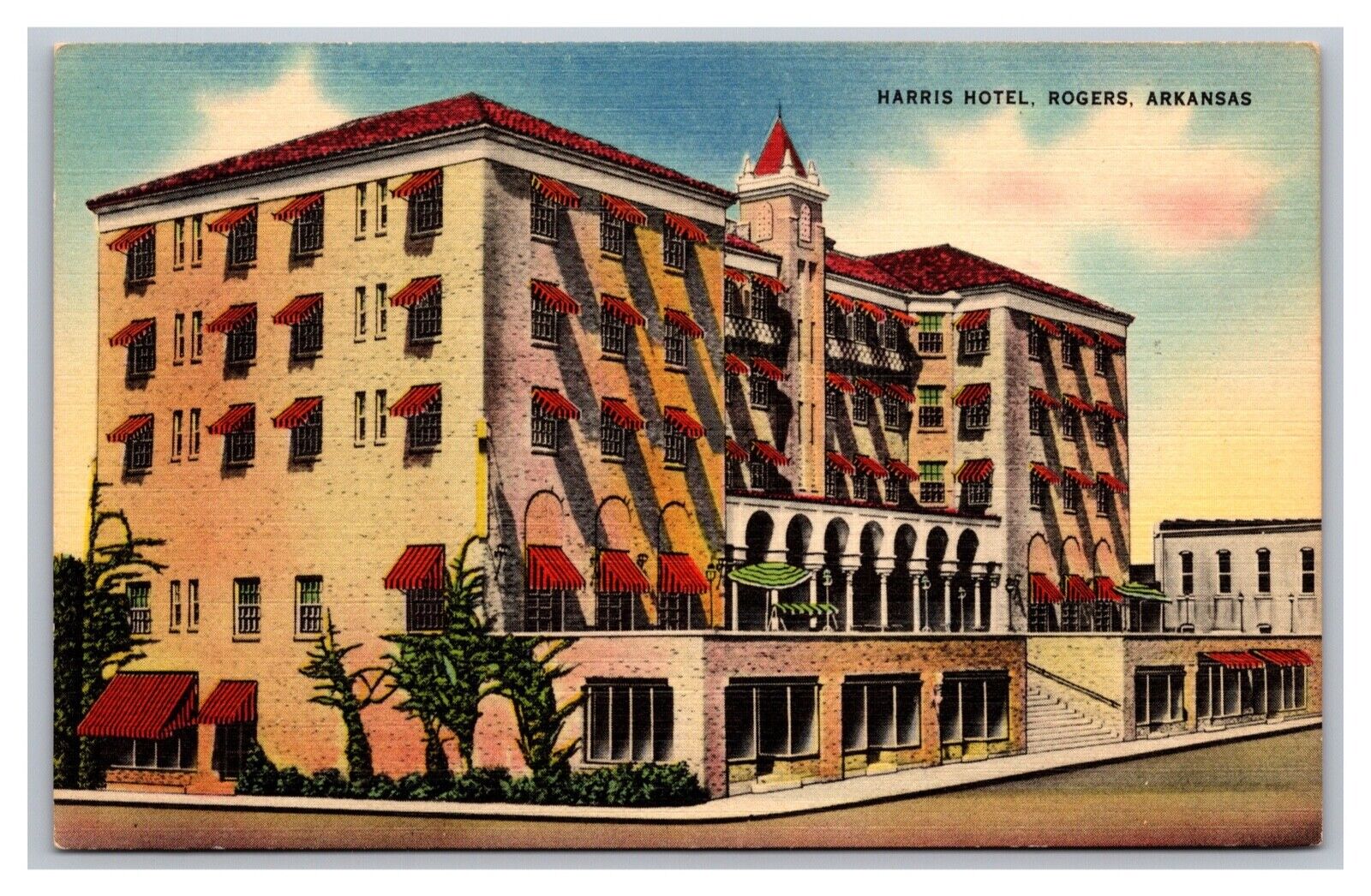 Rogers AR Arkansas Harris Hotel Unposted Linen Postcard