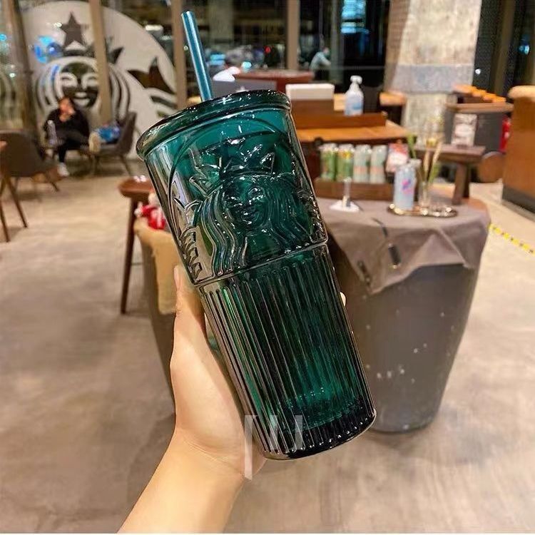 Authentic Starbucks China Dark Green Series Goddess 19oz Glass Drinking Cup US