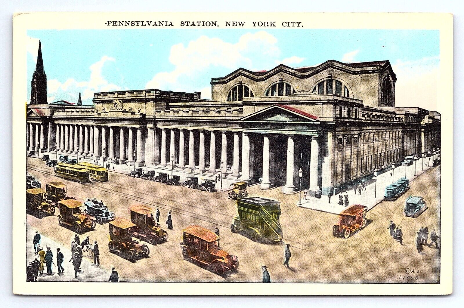 Postcard Pennsylvania Train Station New York City NY Old Cars Busy Street View