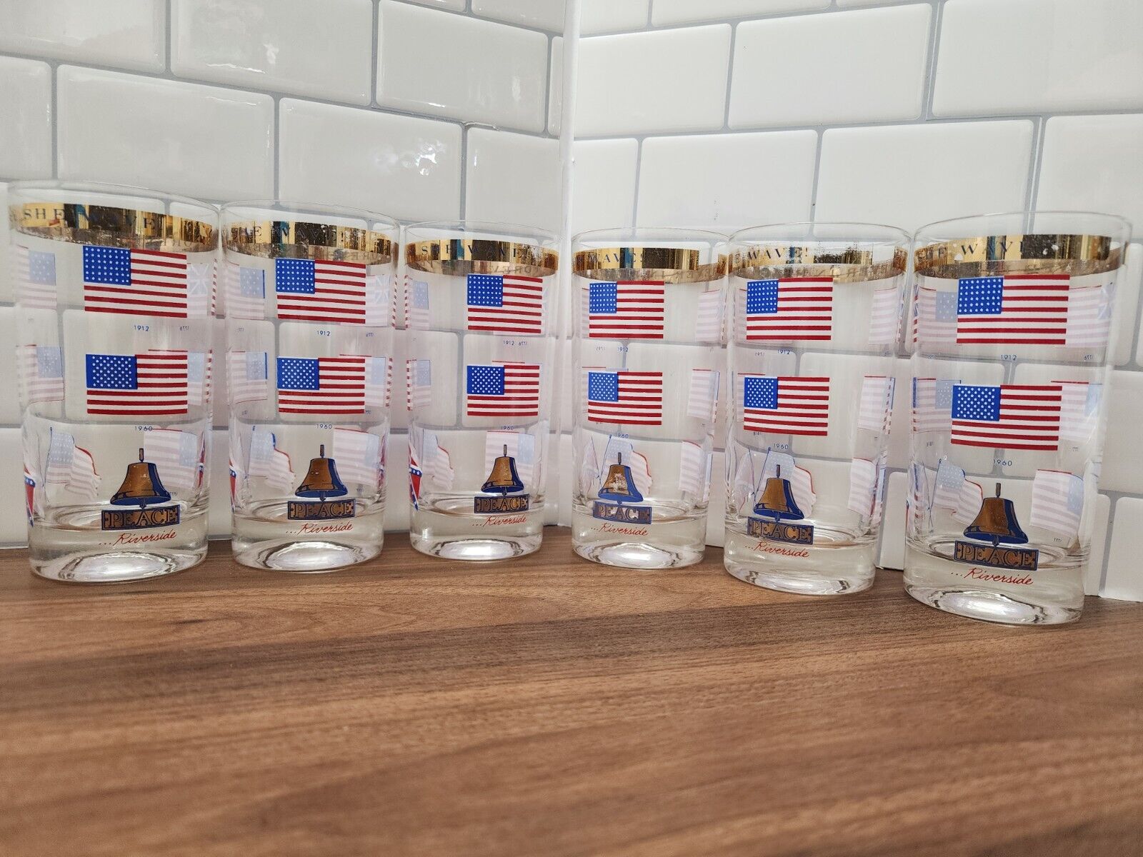 Set Of 6 Vintage Patriotic American Flag Peace Drinking Glasses