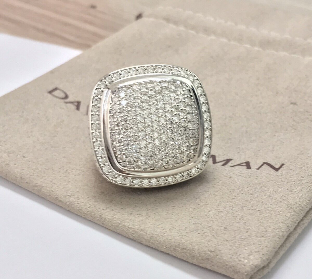 David Yurman Sterling Silver 20mm Albion pave Diamond Ring Size 8