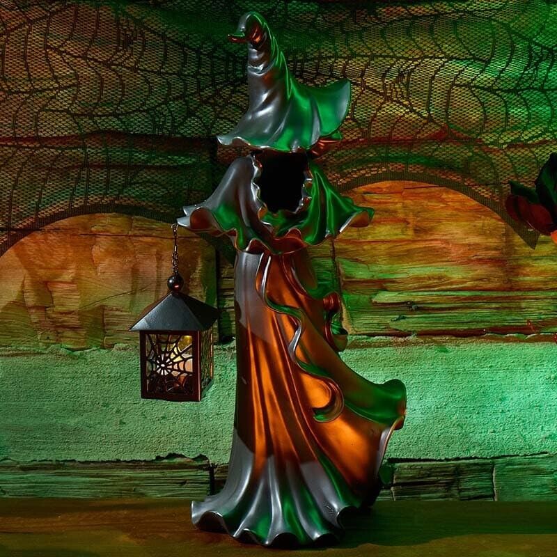 Cracker Barrel Black Resin Witch 18” With LED Lantern 2024 Halloween Decoration