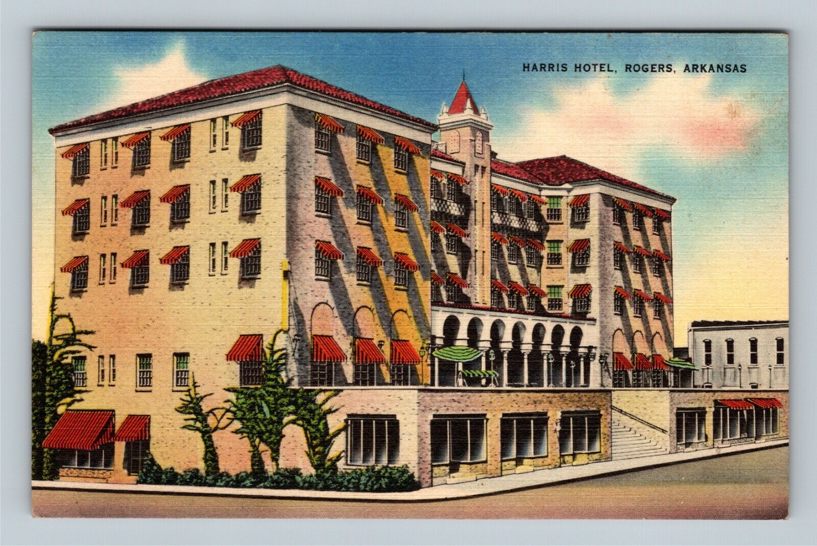 Rogers AR, Harris Hotel, Arkansas Vintage Postcard