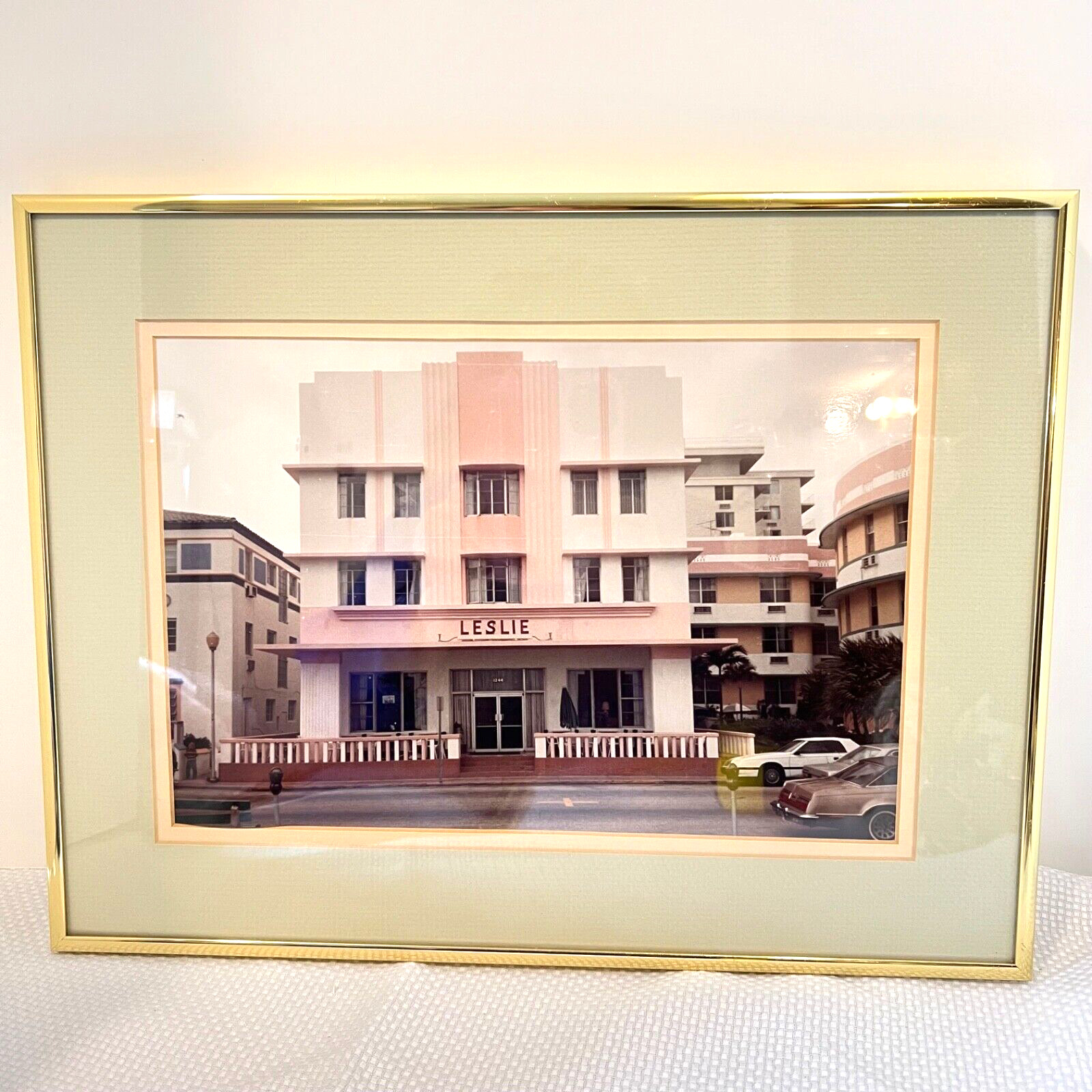 Vintage 80’s Framed Enlarged Photo Art Deco Leslie Hotel South Beach Florida