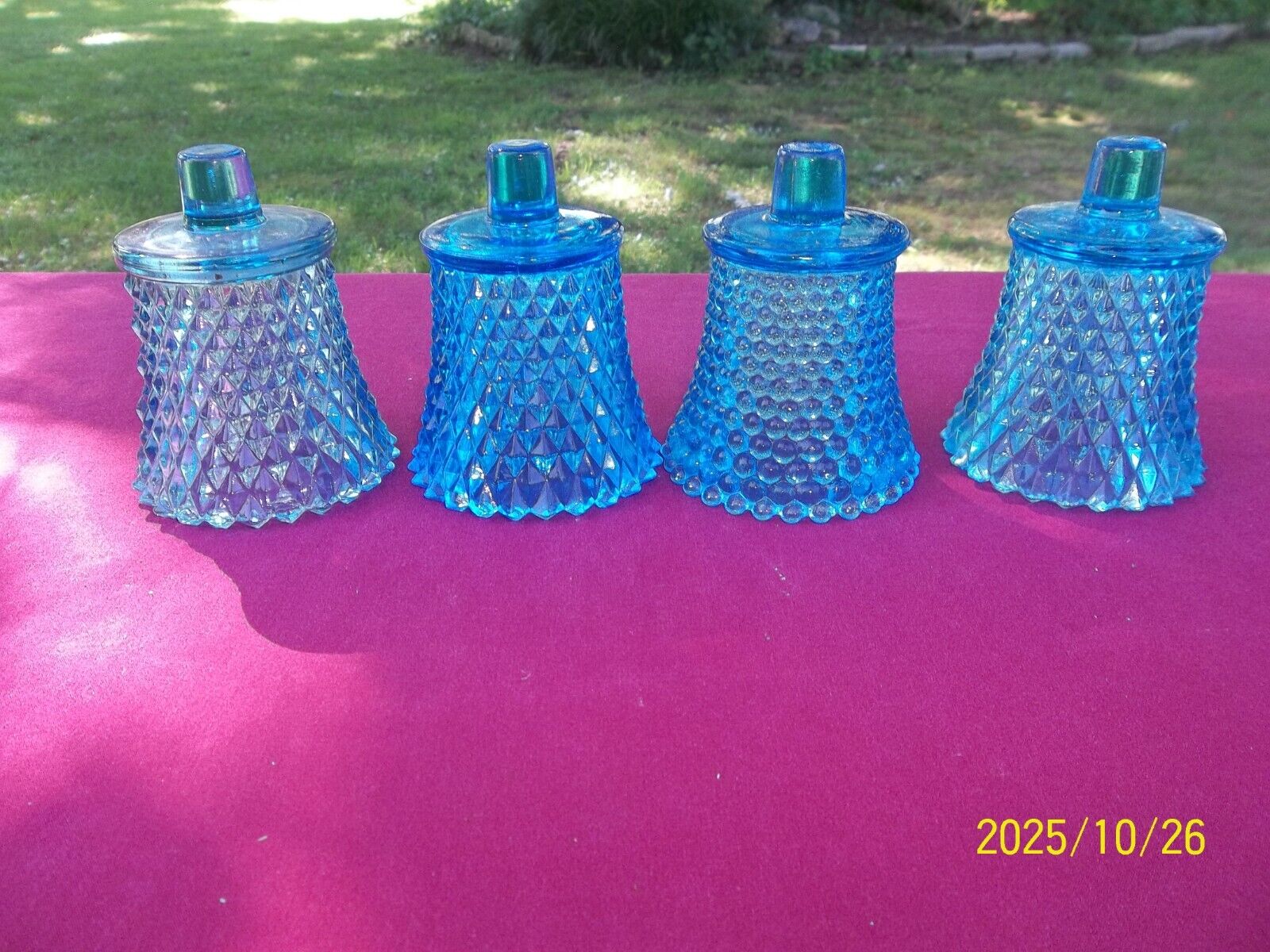 Lot of 4 Home Interiors Blue Diamond Point Glass Peg Candle Holders