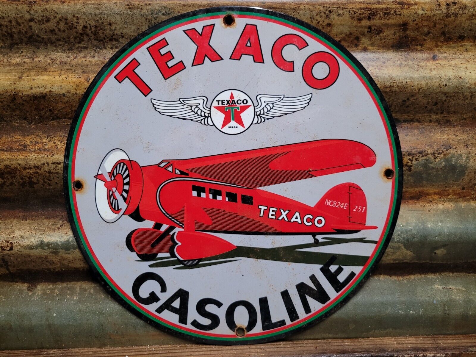 VINTAGE TEXACO PORCELAIN SIGN AVIATION GASOLINE FUEL AIRPLANE MOTOR OIL SERVICE
