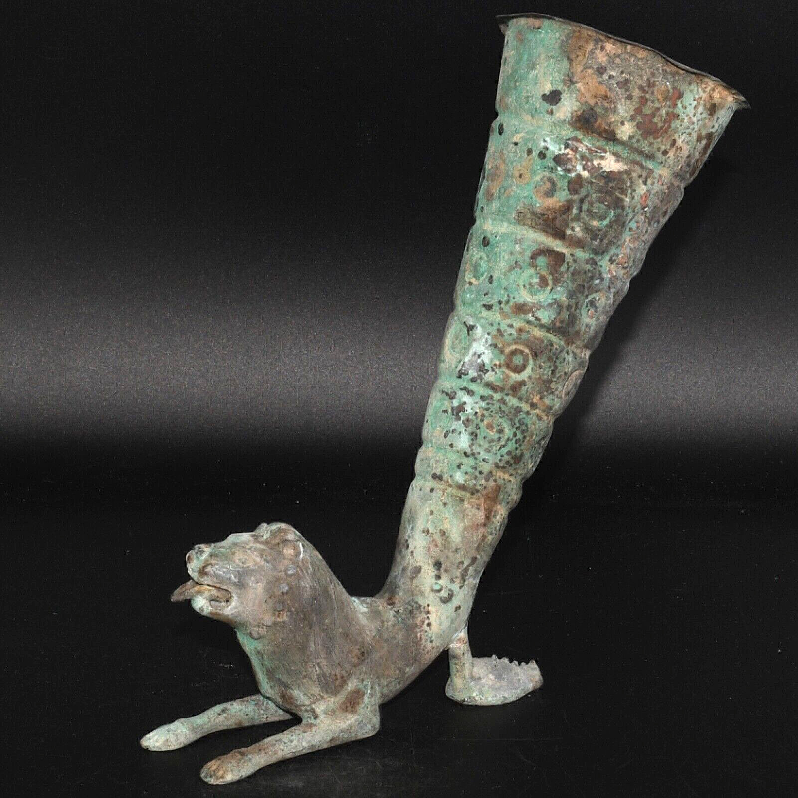 Large Ancient Achaemenid Empire Bronze Rhyton With Protome of an Lion