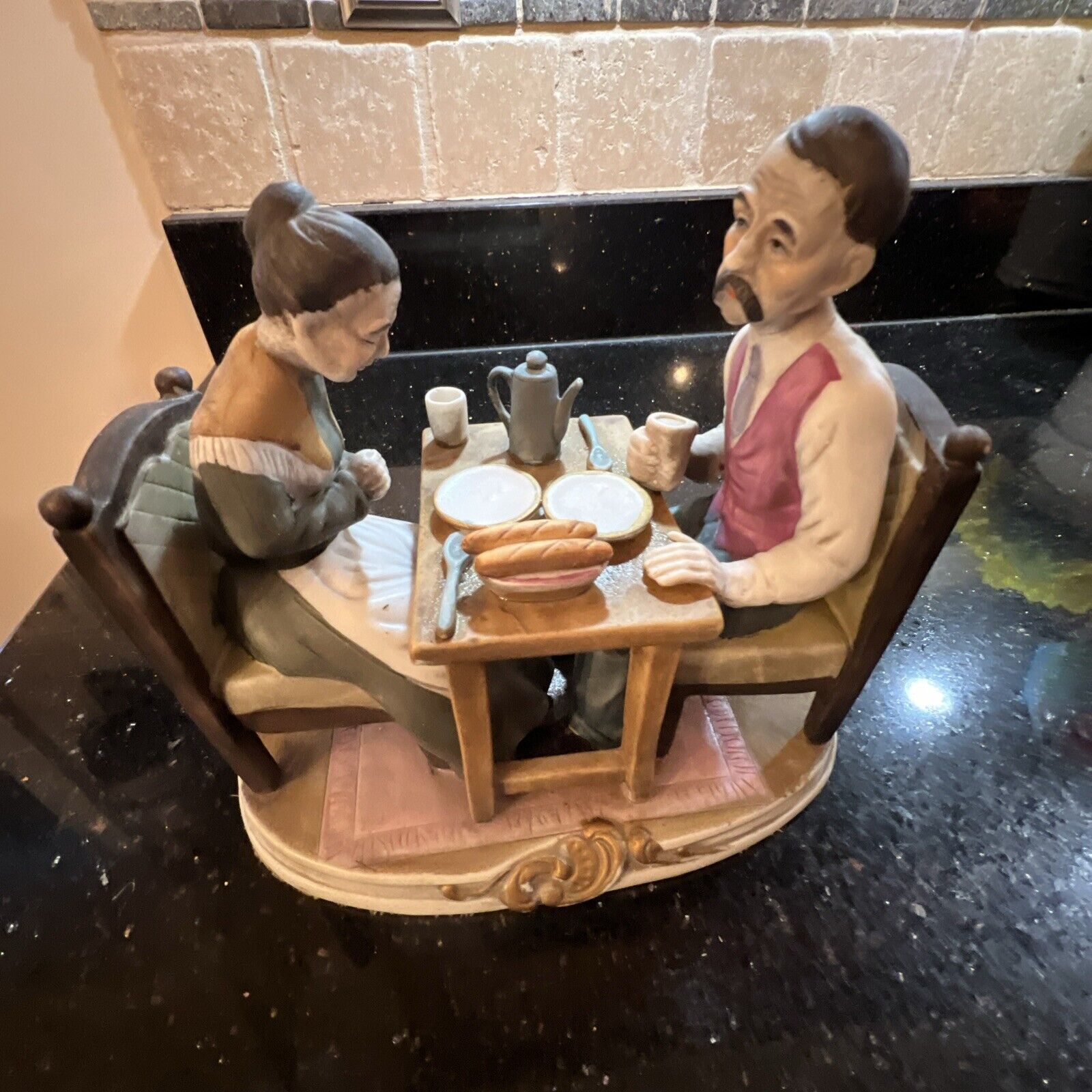 Vintage Price Products Figurine Man and Woman Having a Meal Saying Grace