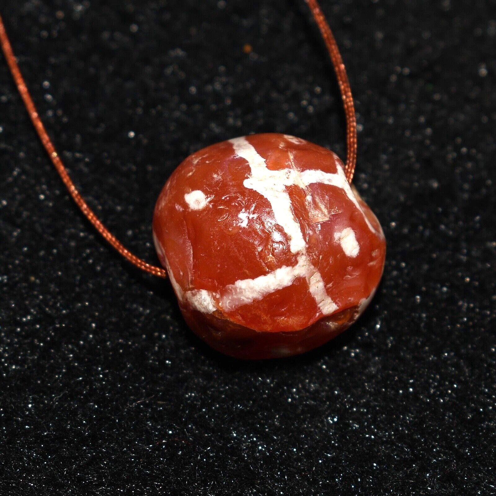 Genuine Ancient Round Etched Carnelian Longevity Bead in Good Condition