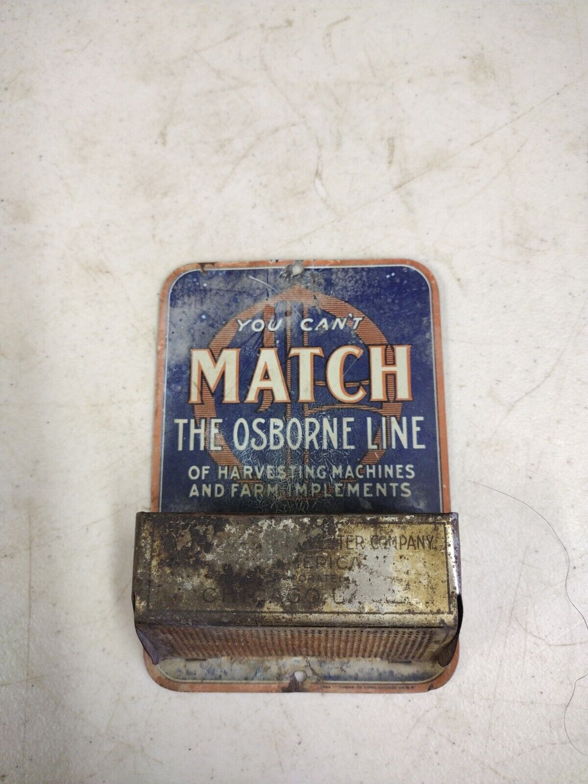 Antique International Harvester Osborne Line Advertising Tin Litho Match Holder