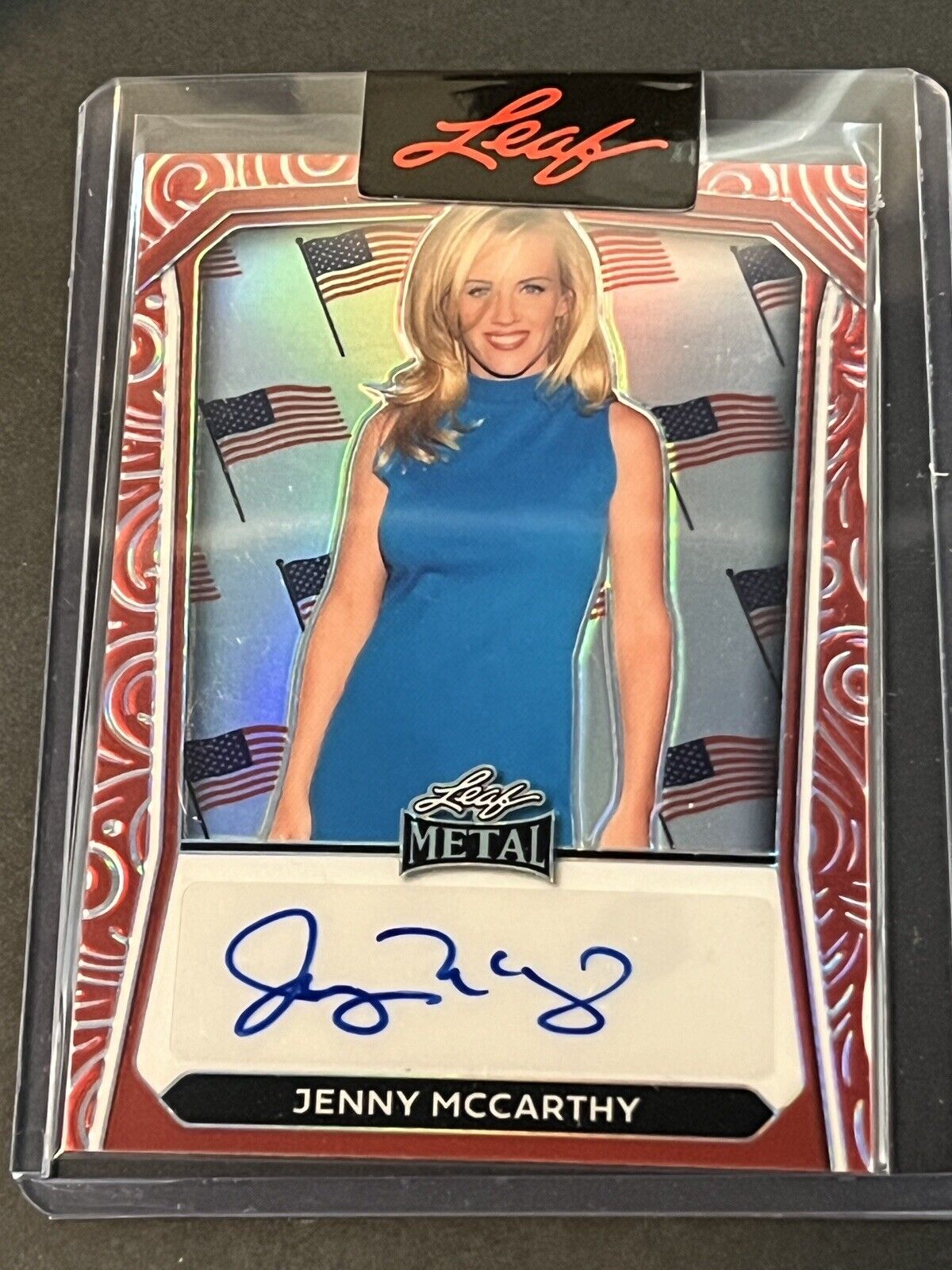 2024 Leaf Independence Day Jenny McCarthy Auto - SSP Red Refractor Flags #d 1/2
