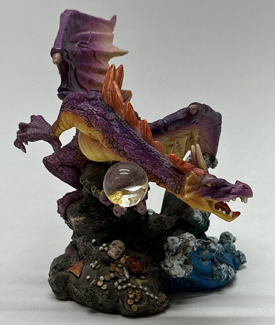 Veronese 1999 Purple Dragon Figure Medieval Fantasy Holding Earth Pearl Ball