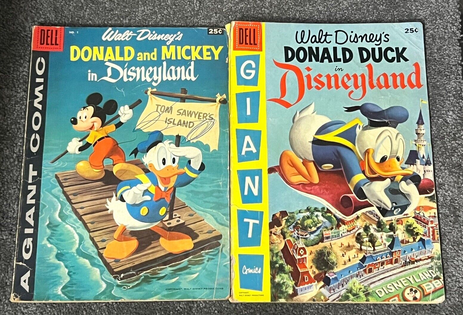 Dell Giant Donald Duck #1 1955 & Donald And Mickey in Disneyland #1 1958 Lot GD