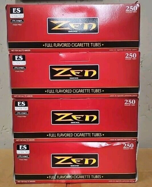 4 Boxes ZEN Red Full Flavor King Size KS Cigarette Tubes 250/Box (750 Total)