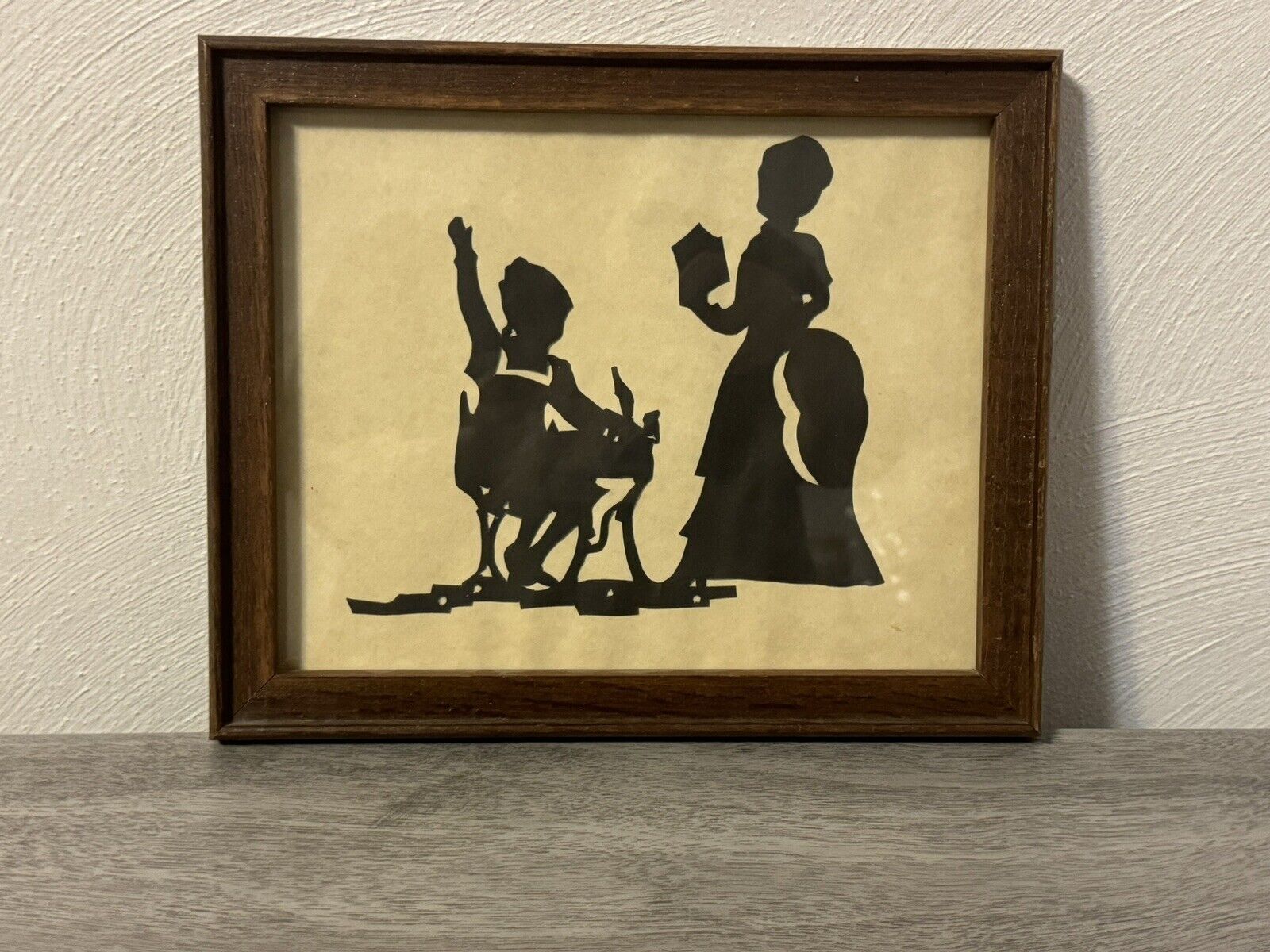 Vintage Framed Silhouette Teacher and Student Picture 11 x 9