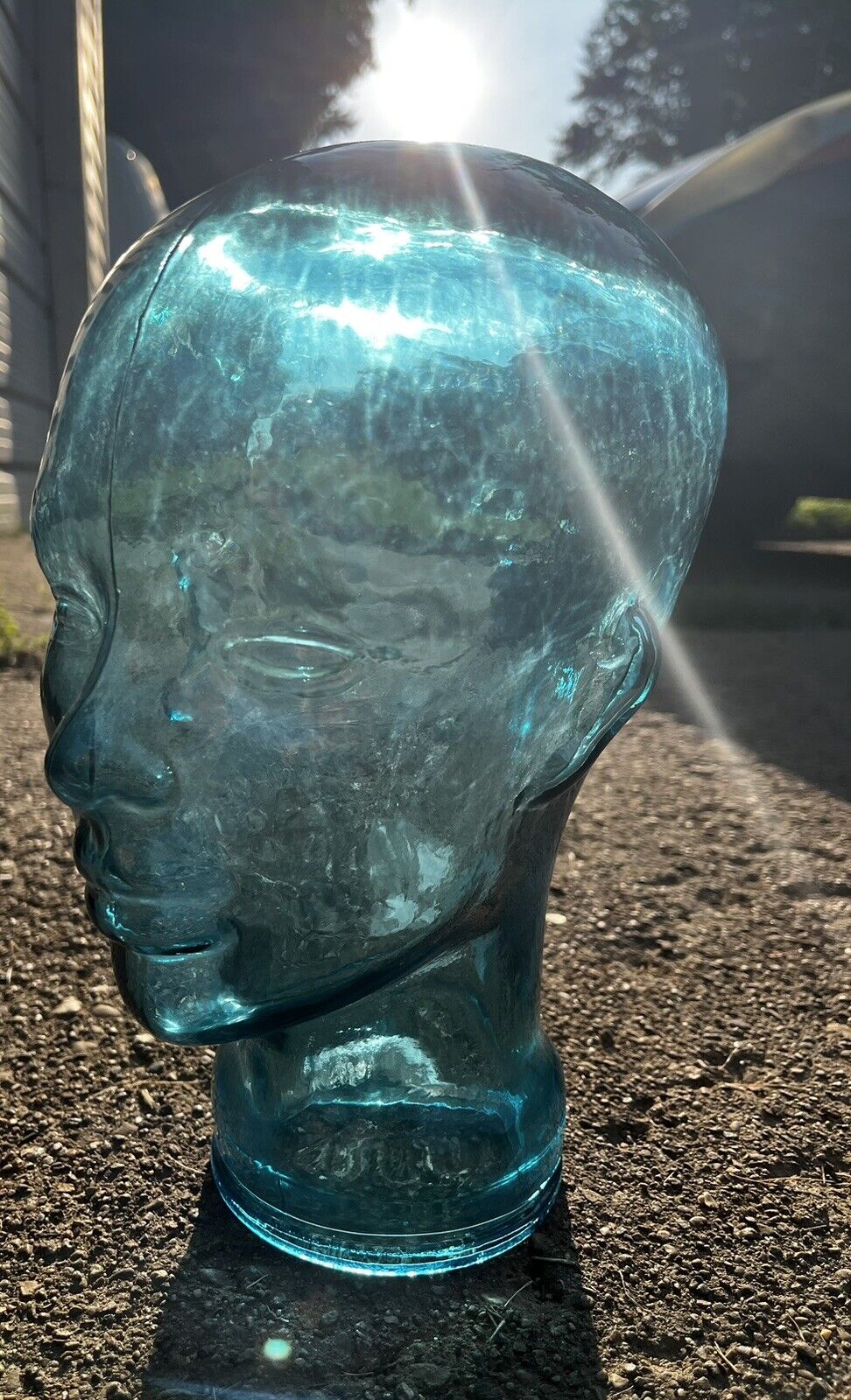 Vintage Glass Mannequin Head Bust Blue Green Teal 11\