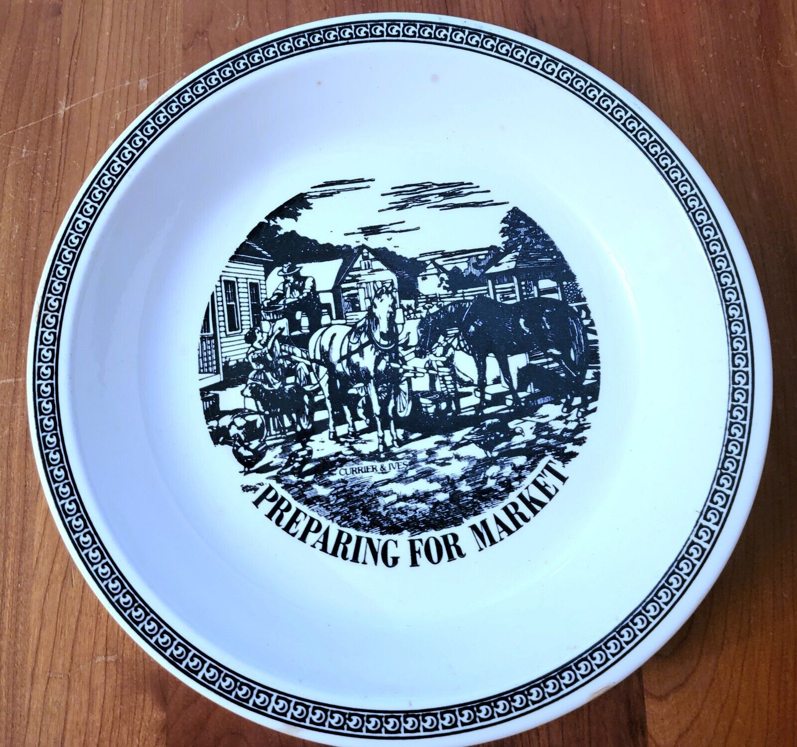 SCARCE PREPARING FOR MARKET Vintage 1970s Reproduction Currier & Ives Pie Plate