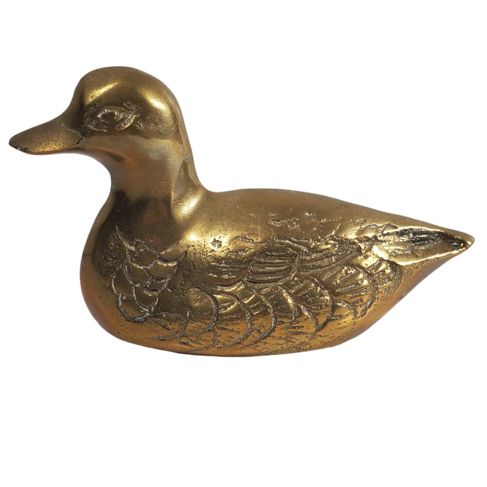 Vintage MCM Brass Hollow Duck Statue Figure Home Decor Office Paperweight 4in