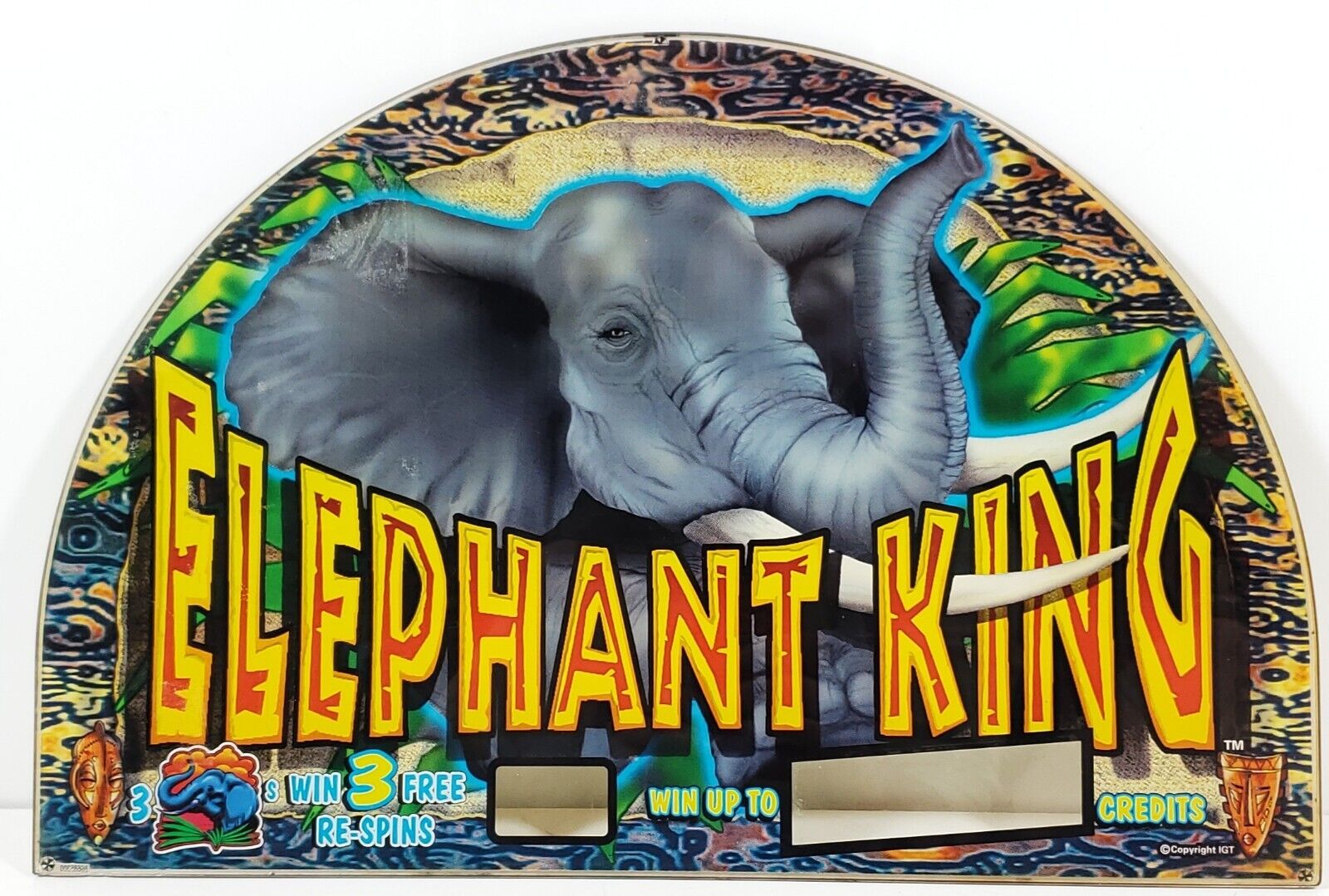 Authentic IGT ELEPHANT KING Casino Slot Machine Round Top Glass Panel