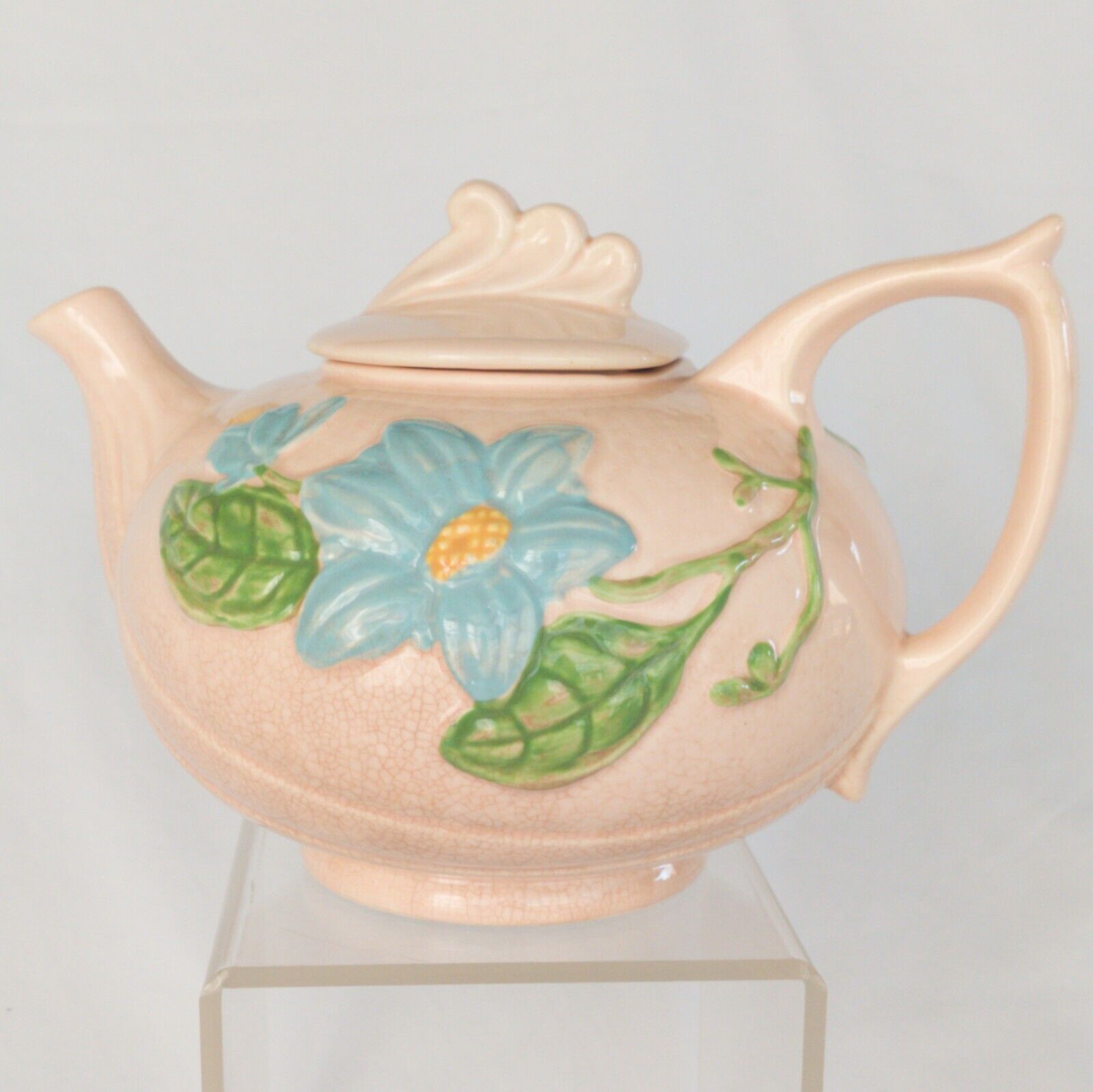 Vtg Hull Art Pottery USA 1940's Pink Teapot  Magnolia Granny Chic Cottage Core
