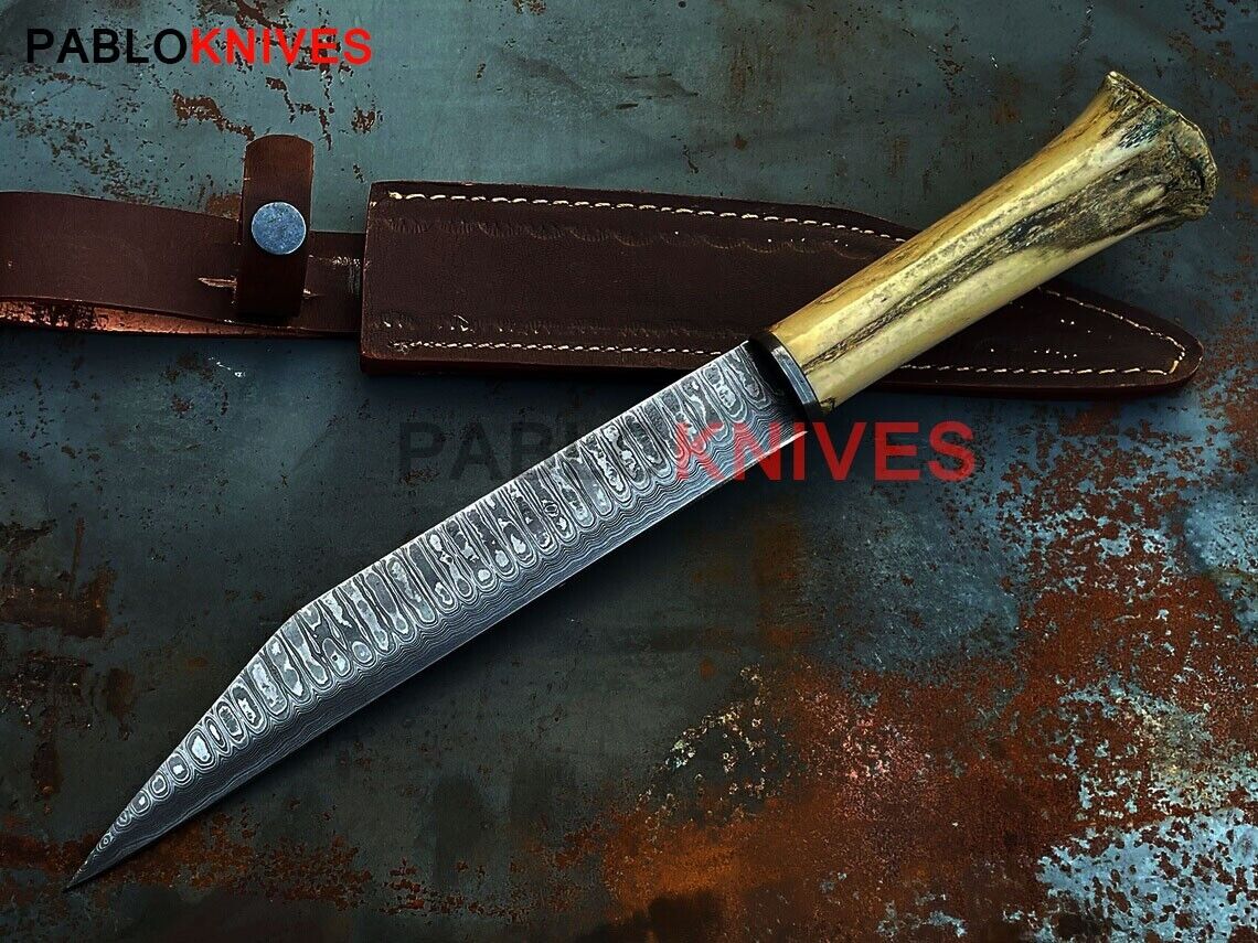 Rare Viking Seax Knife Hand Forged Damascus Steel Hunting Camel Bone Grip