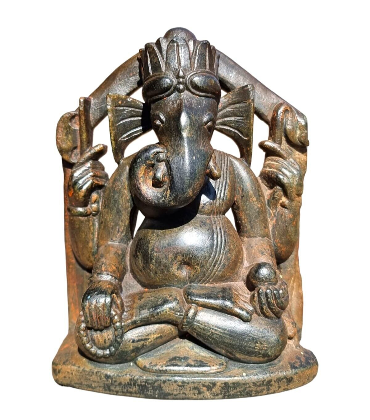 1800's Old Antique Rare Black Stone Fine Hand Carved God Ganesha Figure / Statue