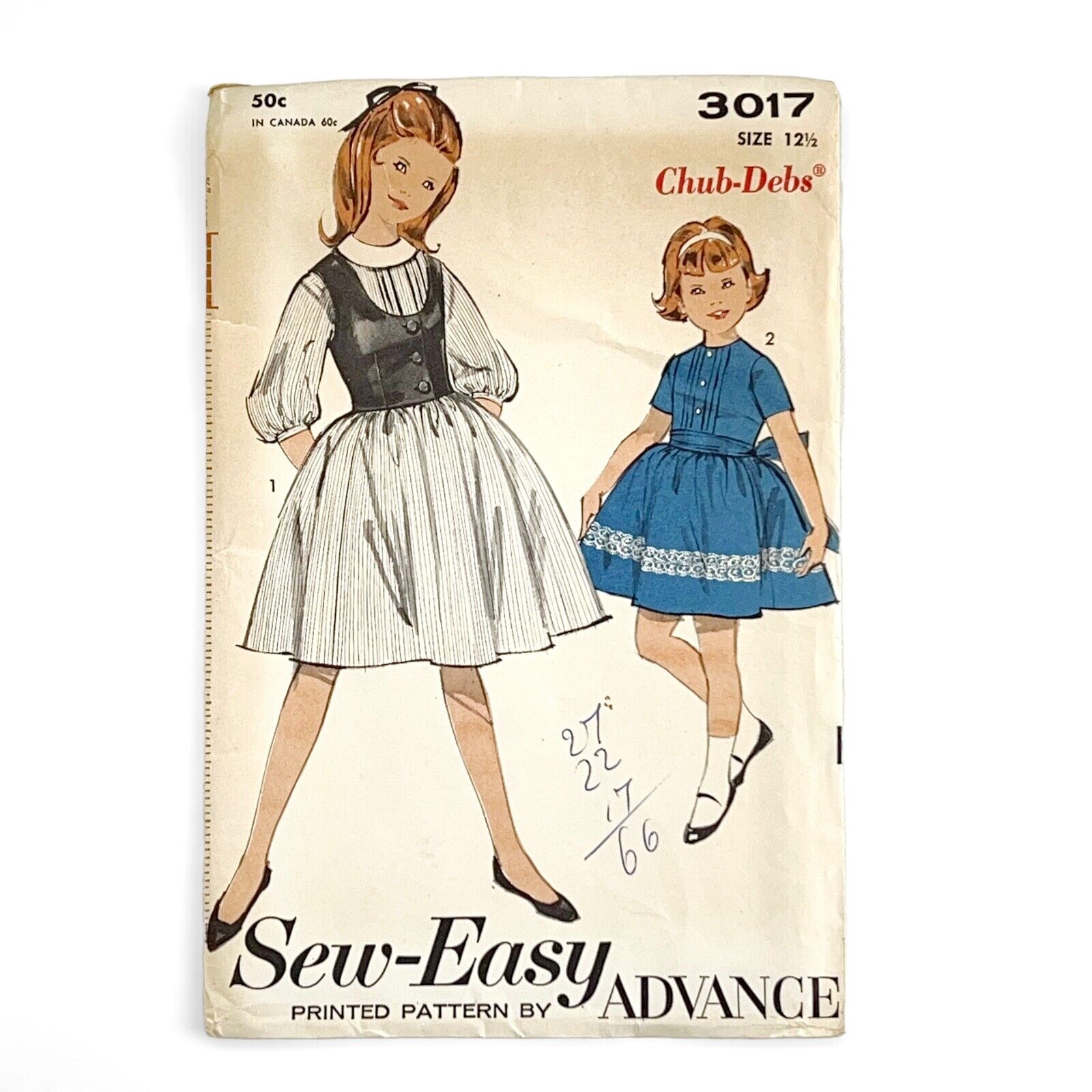 VINTAGE 1960's ADVANCE PATTERN 3017 CHUB - DEBS SEW EASY GIRL'S DRESSES