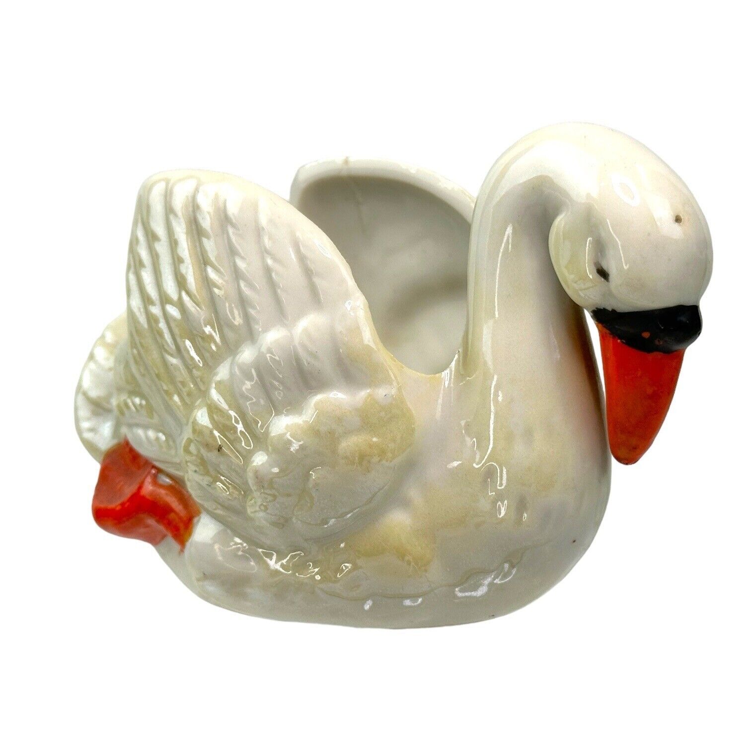 Vintage Irridescent Glaze Swan Planter/Trinket Holder Japan EUC