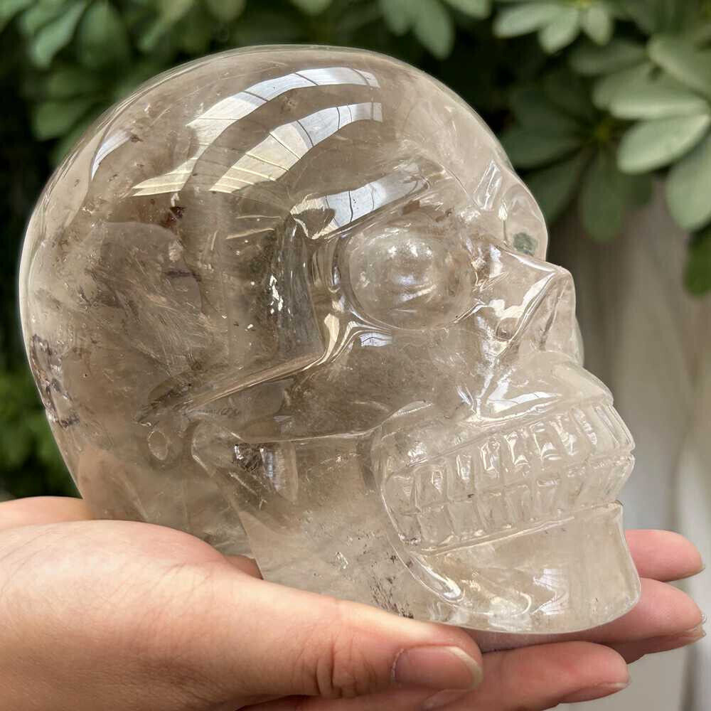 5.72LB Top Natural Smoky Quartz Skull Carved Crystal Skull Reiki Healing