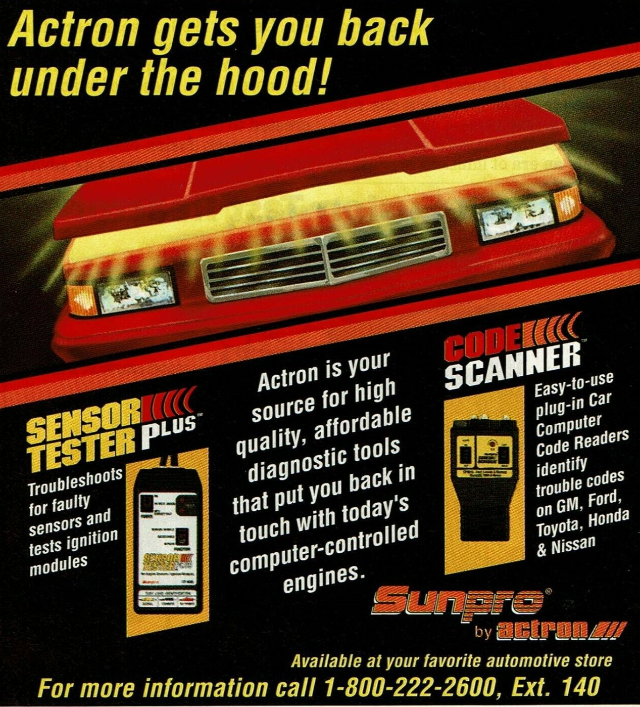 1994 Vintage Print Ad Sunpro by Actron Sensor Tester Plus Code Scanner Red Car