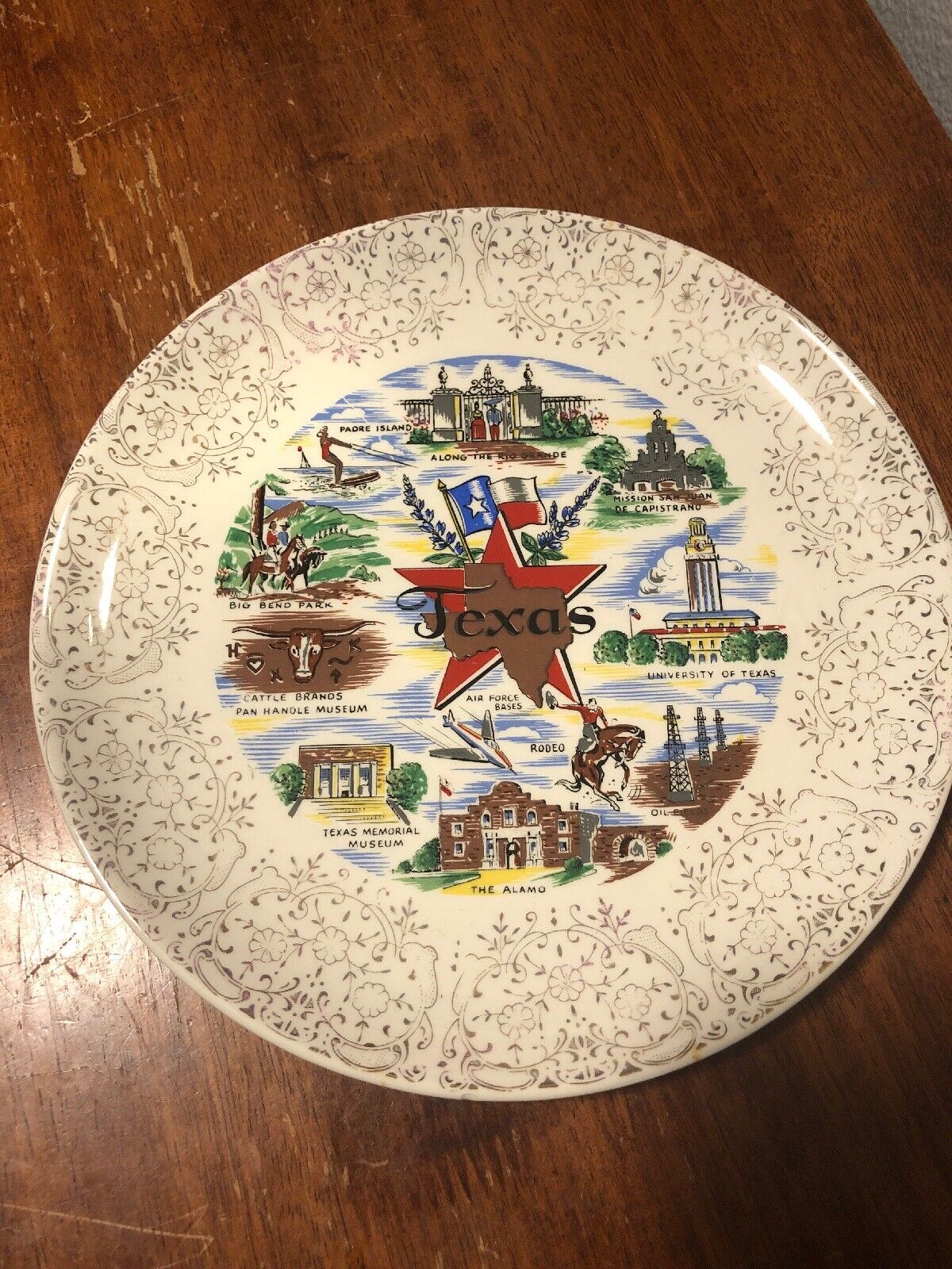 Vintage Heirloom Texas State Souvenir Plate Landmarks Rare