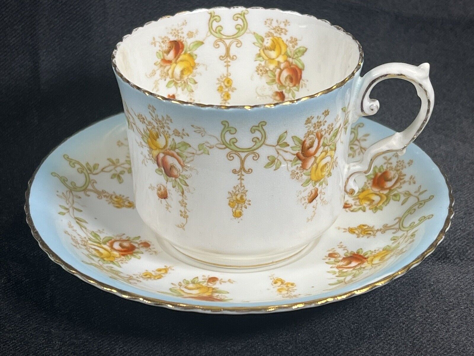 Rare ATQ Aynsley Tea Cup & Saucer Hand Painted Textured Roses Circa 1905-1925