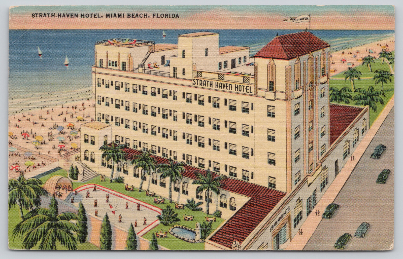 Postcard Strath Haven Hotel, Miami Beach, Florida FL 1951 Linen A244