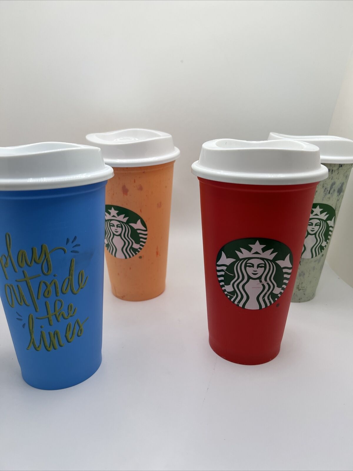 Lot Of 4 Starbucks Coffee Reusable Travel Tumbler Plastic Cups 16oz