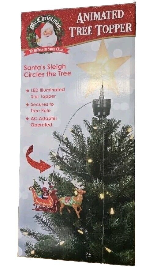 NEW Mr Christmas Toys For Tots Animated Tree Topper Santa Reindeer Sleigh