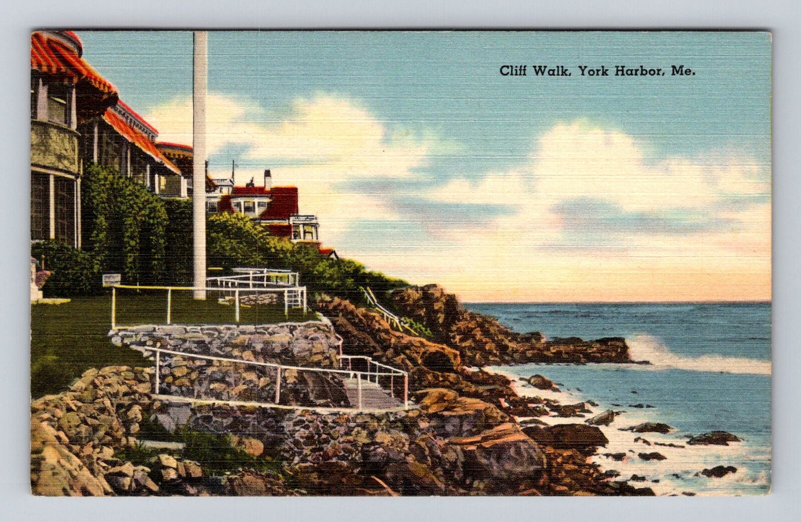 York Harbor ME-Maine, Cliff Walk, Antique, Vintage c1955 Souvenir Postcard