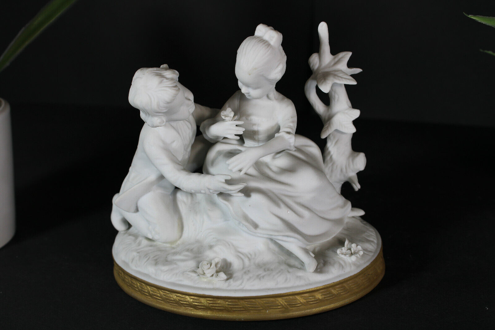 Vintage german unterweissbach marked porcelain bisque statue group romance 