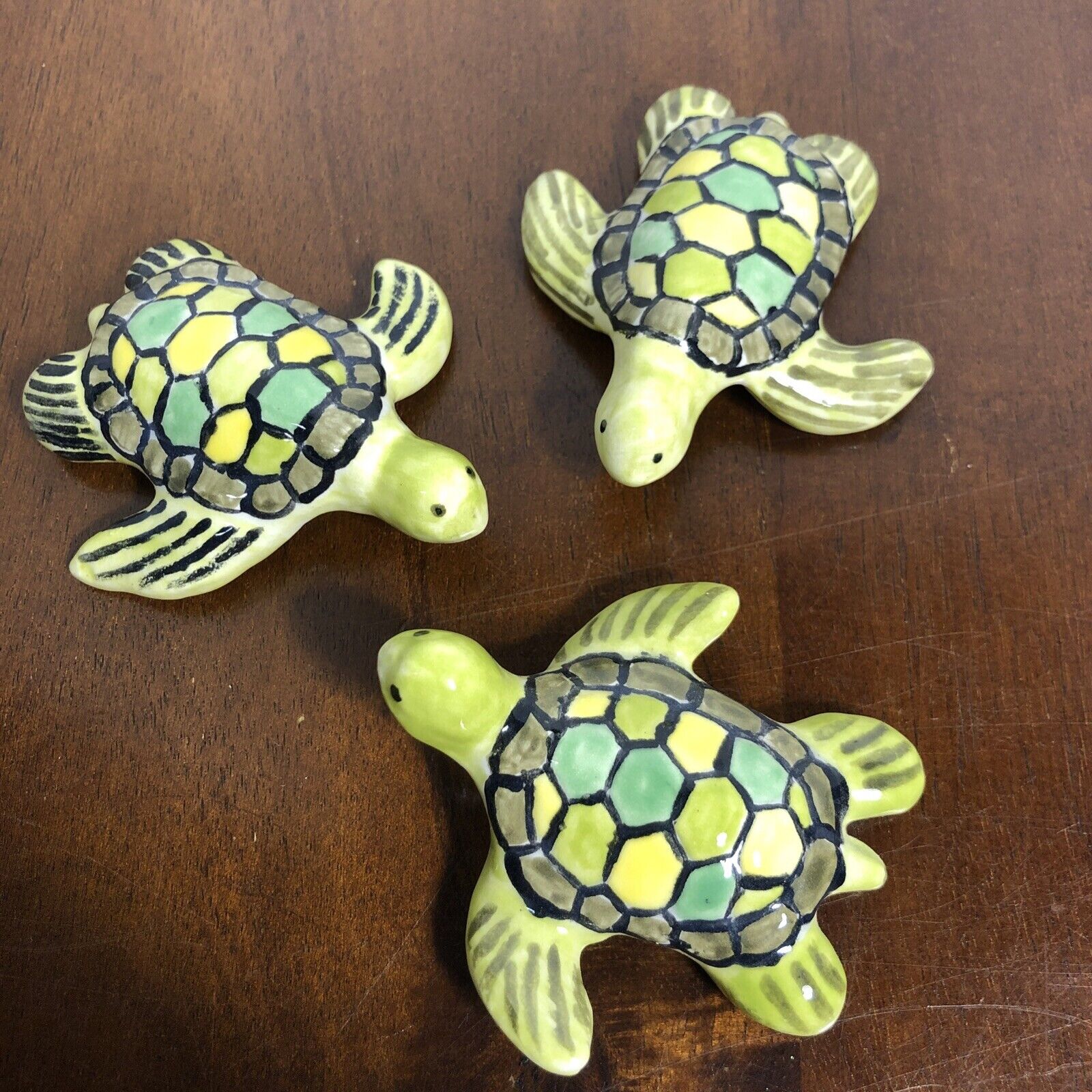 Vintage Sea Turtle Figurine Ceramic Craft Miniatures Animal Hand Painted Lot/3