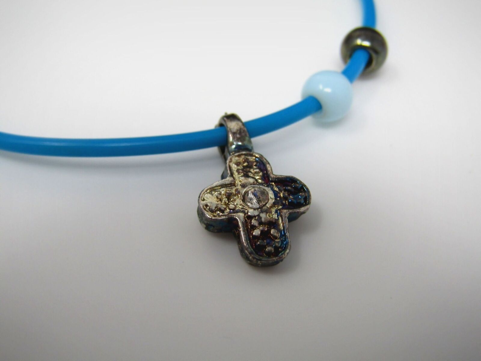 Vintage Christian Bracelet: Blue Adjustable Cross Design