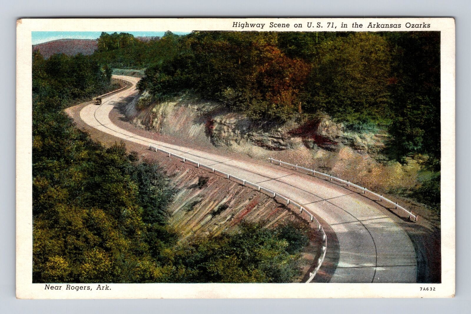 Rogers AR-Arkansas, Highway Scene, Antique, Vintage Souvenir Postcard